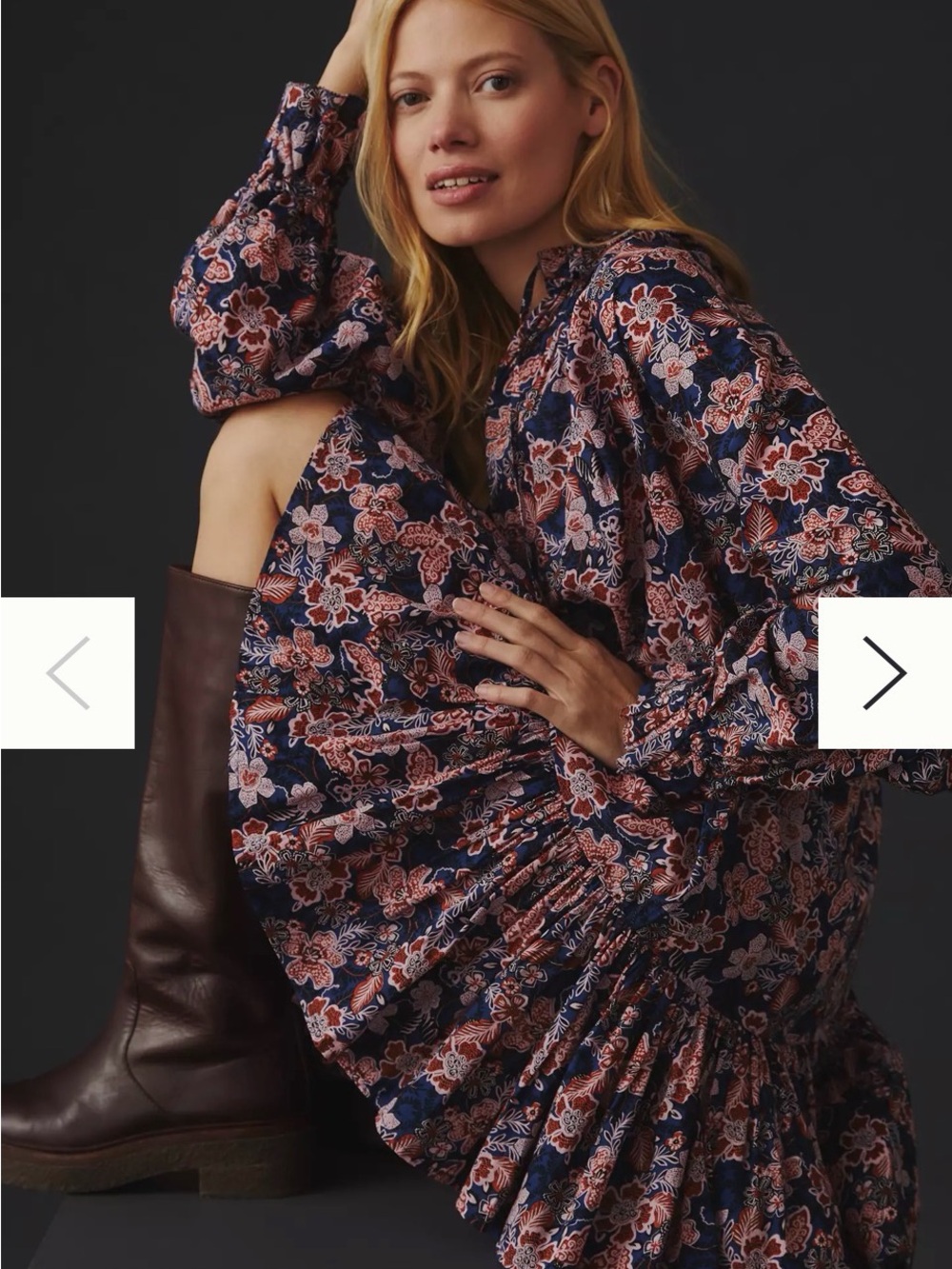 Sundry Navy Floral Ruffled Long-Sleeve Tunic